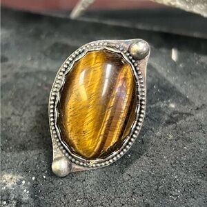 Tiger's Eye Silver Ring 8.5
